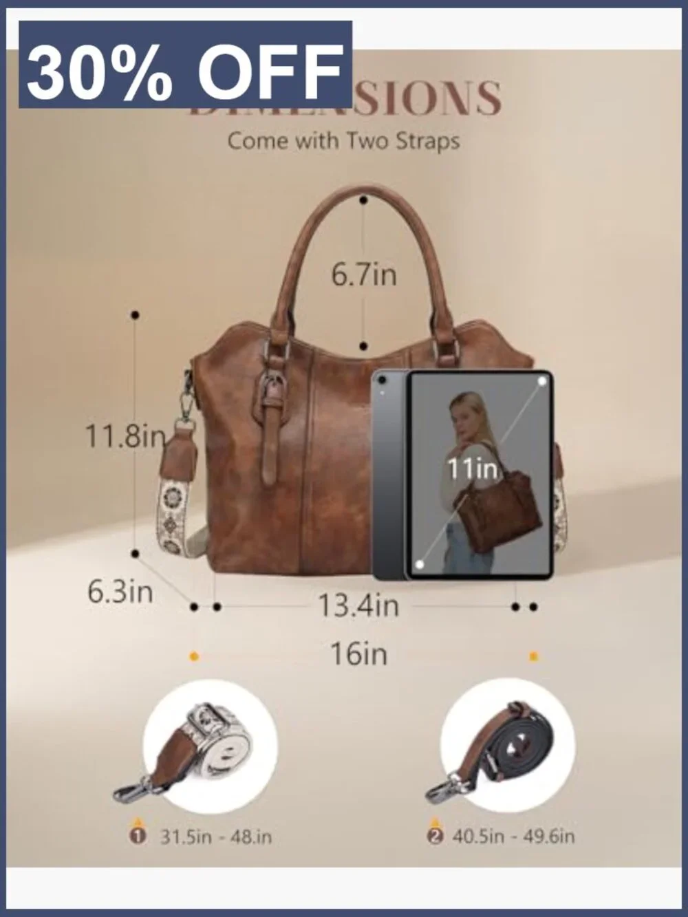 Vegan Leather Hobo Purse 4-in-1 Crossbody Shoulder Tote Handbag